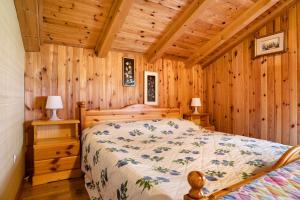 a bedroom with a bed in a log cabin at Casa Belfort per 9 persone in Spormaggiore