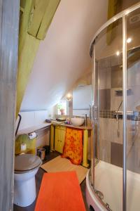 a bathroom with a shower and a toilet and a sink at Le Balcon De Loire in La Chapelle-sur-Loire