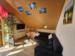 a living room with a couch and a tv at Haus Herdi-Schön in Herdwangen-Schönach