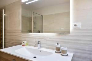 a bathroom with a white sink and a mirror at Appartements Gabrielli Marie in Trodena +17 photos
