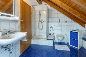a bathroom with a sink and a toilet at Ferienwohnung Auf dem Hohen in Hüfingen +16 photos