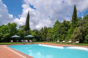 a swimming pool with chairs and umbrellas at Rosaspina - Appartamento 5 in Capalbio