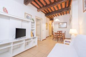 a living room with a tv and a couch at Il Nido - Immersi Nell'arte in Lucca