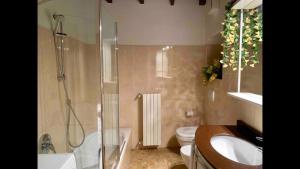 a bathroom with a shower and a sink and a toilet at Gorgeous 1 double bedroom apartment in Bellagio +6 photos