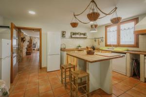 a kitchen with a counter and a refrigerator at La Alameda in Marazuela