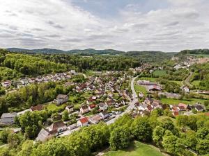 an aerial view of a small village in the mountains at Gerda Ferienwohnung in Weigendorf
