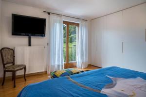 a bedroom with a bed and a tv and a window at Villa Fiore in Lamon