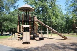 a playground with a slide in a park at Great Escape Cabin · Great Escape Cabin in Connestee Falls in Brevard
