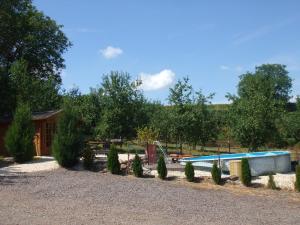 a backyard with a swimming pool and a playground at Weingut Ringwald in Herbolzheim