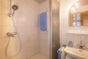 a bathroom with a shower and a sink at Ferienhof Wetzel Fewo 1 in Hergensweiler +17 photos