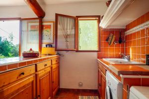 a kitchen with wooden cabinets and a sink and a window at Les Oiseaux in Ceyreste +13 photos