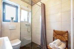 a bathroom with a shower and a toilet at Munich Hideaway in Karlsfeld +28 photos