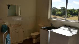 a bathroom with a sink and a toilet and a window at Bushland Retreat in Cape Bridgewater