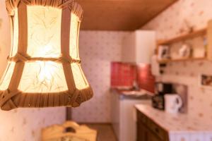 a light hanging from a wall in a kitchen at Am Wehrastrand App 2 in Todtmoos +10 photos