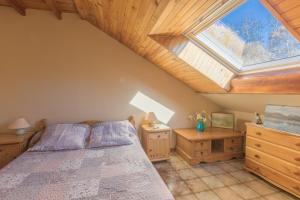 a bedroom with a bed and a skylight at Vacances à La Montagne in Saint-Julien-en-Champsaur