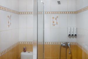 a bathroom with a shower and a toilet at Casa Do Monte in Achadinha +24 photos