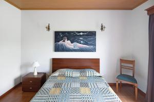 a bedroom with a bed and a painting on the wall at Casa Do Monte in Achadinha