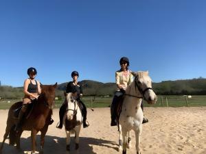 three people are riding horses on the beach at Lumineux Le Bugue in Le Bugue