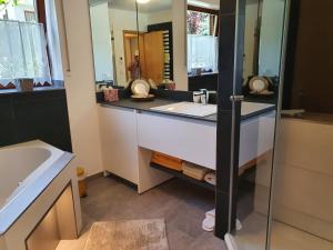 a bathroom with a sink and a mirror at Stadler in Langenargen