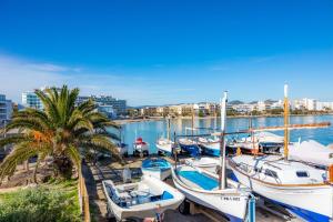 a group of boats docked in a marina with a palm tree at Ca Na Tonina Ref 7000 in S'Illot