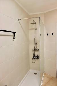 a bathroom with a shower with a glass door at A Casa dos Raminhos in Vila de Frades +26 photos