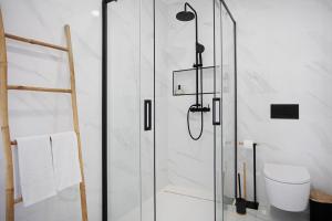 a shower with a glass door in a bathroom at Casa da Vinha in Óbidos +15 photos