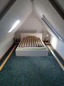 a bedroom with a large bed in a attic at Apartment in Villa Rochlitz in Rochlitz
