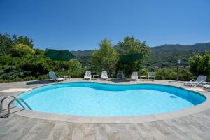 a large swimming pool with chairs and umbrellas at Il Giardino del Sole, Chalet Salvia in Garlenda