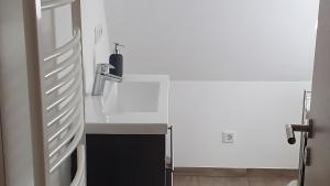 a white bathroom with a sink and a toilet at Fewo Drei Gleichen Nr 1 in Wandersleben