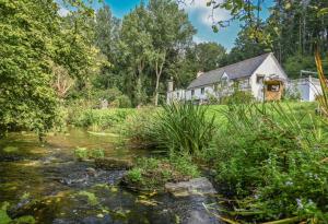 a house with a stream in front of it at L'Annexe du Petit Echo de la mode in Plélo