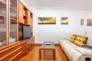 a living room with a couch and a tv at Maison La Coquette L' Escala in L'Escala