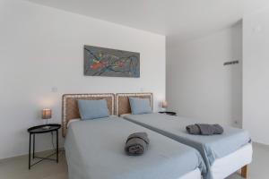two twin beds in a room with white walls at Peace House Lourinhã - Villa 8 in Lourinhã +36 photos