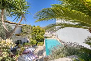 a villa with a swimming pool and palm trees at Villa Blu La Cambusa in Castro di Lecce