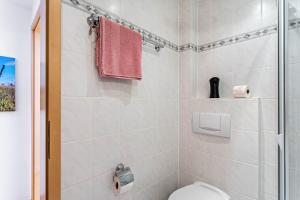 a bathroom with a toilet and a shower at Fewo Willingenliebe Meinecardplus in Willingen +19 photos