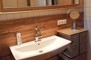 a bathroom with a sink and a mirror at Bahnhof Durlesbach in Bad Waldsee +26 photos