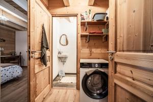 a washer and dryer in a tiny house at Le Chat Perché in Bernex