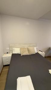 a bedroom with a large gray bed with two white cabinets at Suite Muralla 2.3-B in Lugo +5 photos