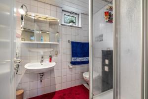 a bathroom with a sink and a toilet at Schönes Zimmer mit eigenem Bad in Albstadt
