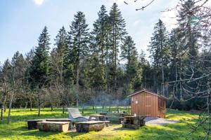 a smallshed in a field with trees in the background at Trekking Camp am Renchtalsteig in Oppenau