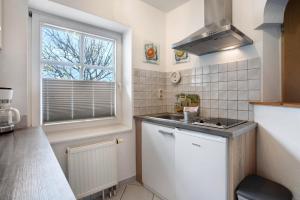 a small kitchen with a sink and a window at Bäckerhus - Ferienwohnung 3 in Wiek auf Rügen