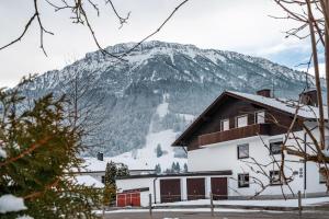 a building with a mountain in the background at Haus Bergliebe in Pfronten