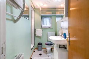 a bathroom with a sink and a toilet at Landferien Schütt in Neuenkirchen +11 photos
