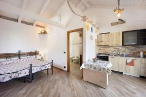 a large room with a bed and a kitchen at Timo in Pompeiana