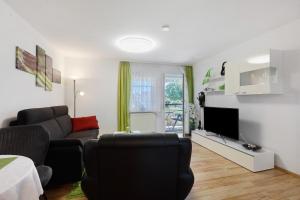 a living room with a couch and a television at Schweizer Grenze in Waldshut-Tiengen