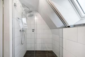 a bathroom with a shower and a skylight at Wasgauaktiv in Schindhard
