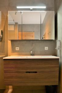a bathroom with a sink and a mirror at Apartment Blaser in Mühlbachl +19 photos