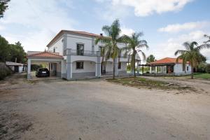 a white house with palm trees in the driveway at Quinta Vale do Tejo in Chamusca