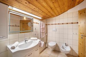 a bathroom with a sink and a toilet at Gartnerhof Apt Sonnenblume in Colle Isarco