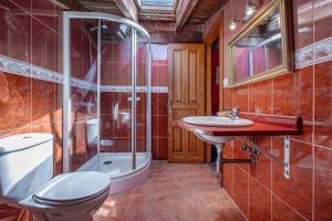 a bathroom with a toilet and a sink and a shower at Posada Paraso Iris in Isla +31 photos