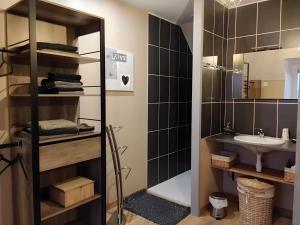 a bathroom with a sink and a mirror at Chambres D'hôtes in Videcosville +22 photos